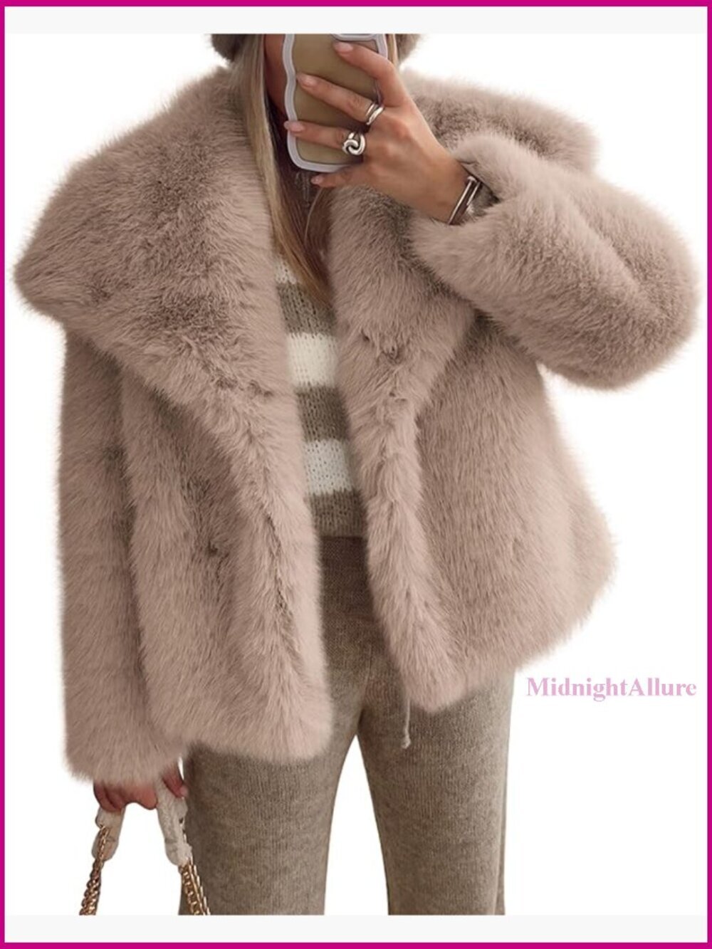 Faux Fur Winter Coat with Pockets, Long Sleeve, Button Lapel, Warm Outwear